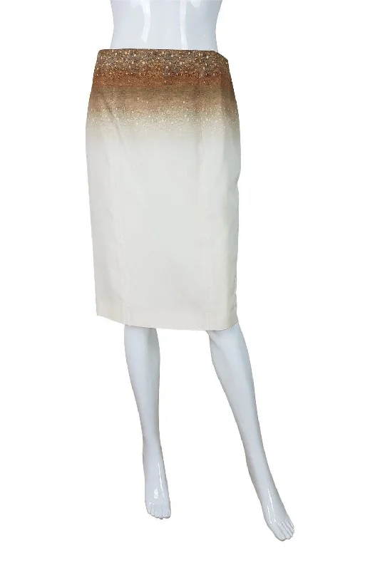 YVES SAINT LAURENT Silk Blend Brown and Cream Ombre Pencil Skirt (8) lace skirt feminine