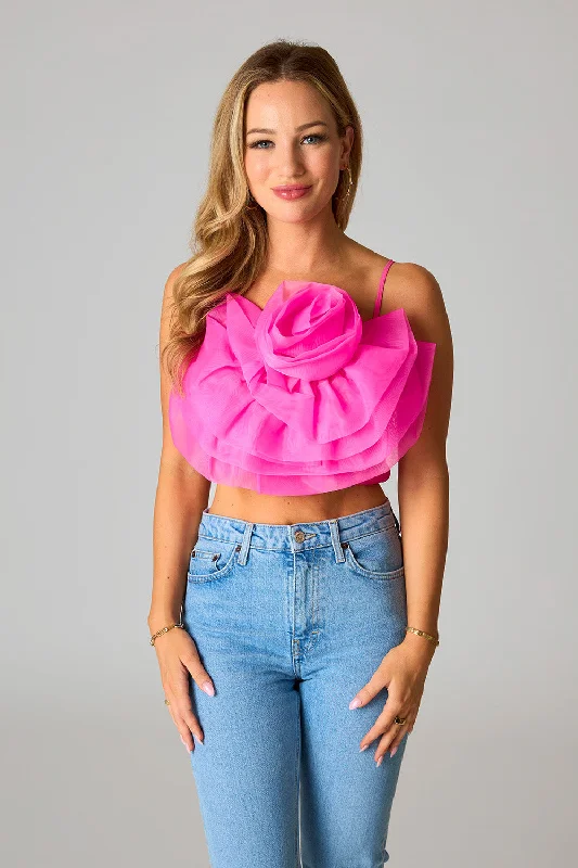 Petal Flower Applique Tank Top - Fuchsia sheer tank top