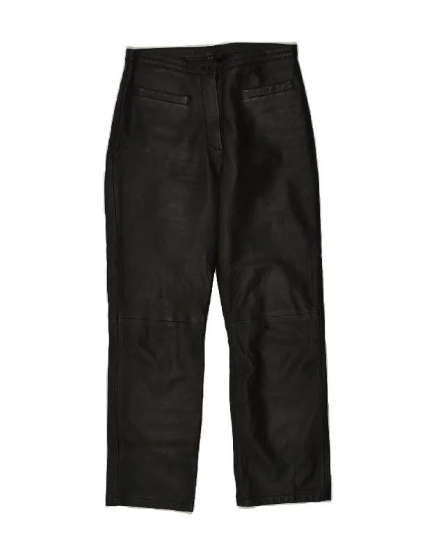 VINTAGE Womens Straight Leather Trousers EU 36 Small W26 L29 Black Trousers Polka Dot Cute VINTAGE Womens Straight Leather Trousers EU 36 Small W26 L29 Black Trousers Polka Dot Cute