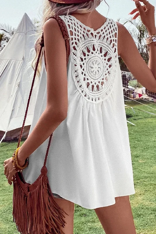Hazel Blues® |  Openwork V-Neck Tank playful tank top