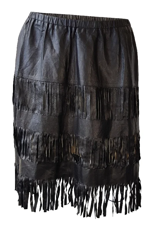 GUCCI Black Shredded Leather Tassel Hem Mini Skirt (IT 40) patchwork skirt art