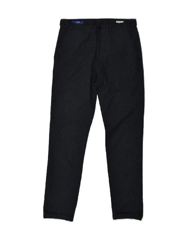 JULES Womens Slim Chino Trousers EU 36 Small W30 L31 Navy Blue Check Wide Leg Loose Fit Mid Waist