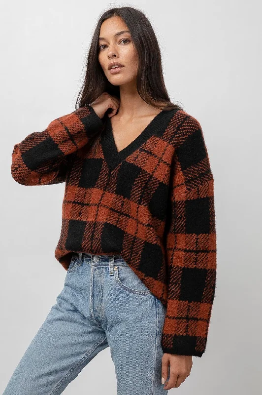 COLLEEN SWEATER - RUST BLACK PLAID Wool Sweater Cotton Sweater Cashmere Sweater
