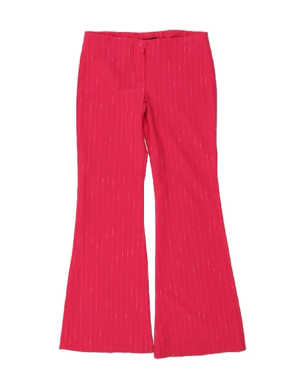 VINTAGE Womens Flare Casual Trousers IT 42 Medium W32 L34 Pink Pinstripe Trousers Canvas Durable VINTAGE Womens Flare Casual Trousers IT 42 Medium W32 L34 Pink Pinstripe Trousers Canvas Durable