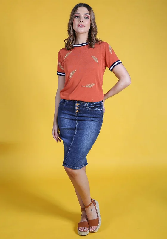 Rant & Rave Alicia Denim Button Up Skirt, Blue leather skirt bold