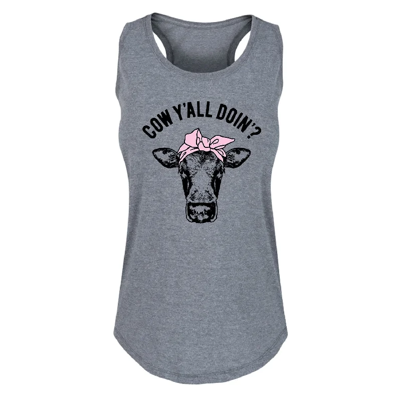 Cow Y'all Doin' - Women's Racerback Tank pastel tank top