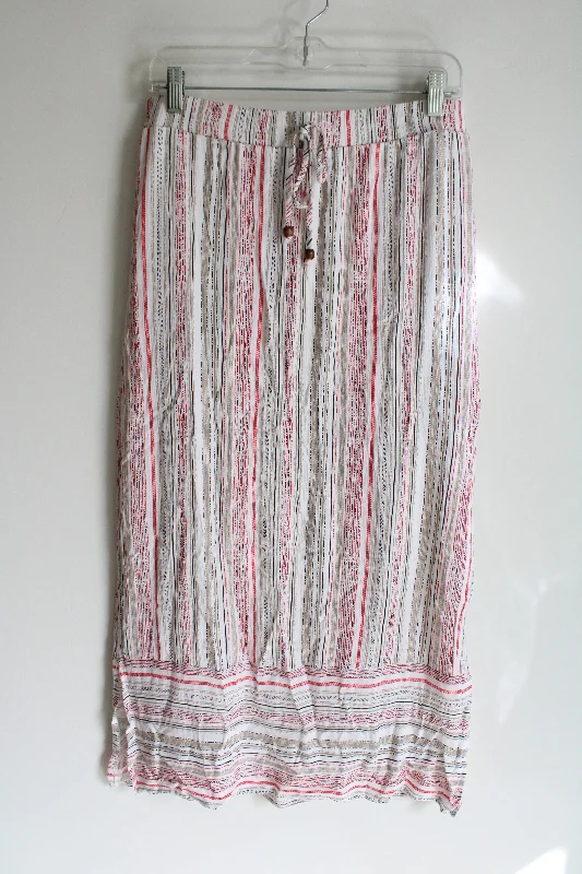 I.N. Studio White Red Tan Striped Maxi Skirt | M pleated skirt texture
