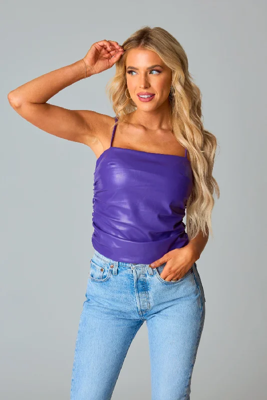 Jolee Vegan Leather Tank Top - Purple sexy tank top