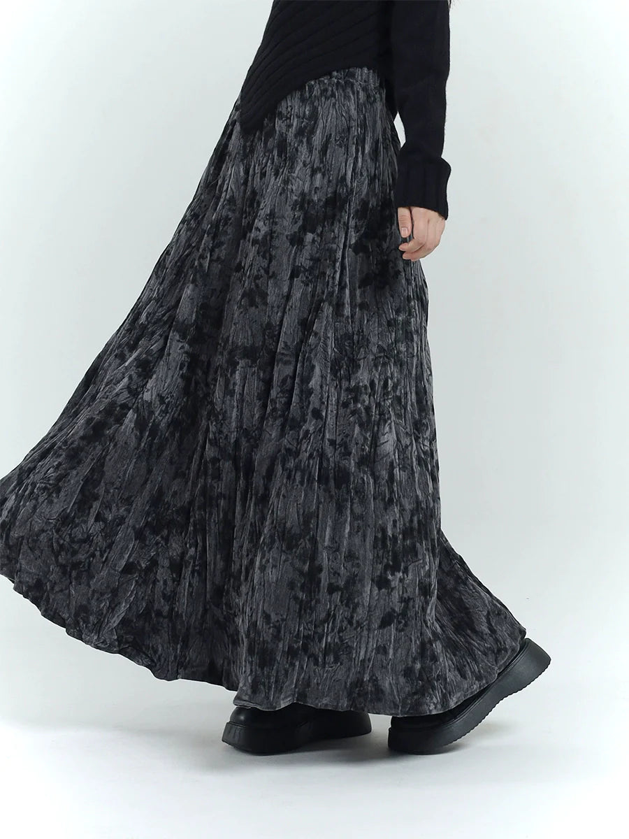 Pleated Texture Velvet Skirt velvet skirt glossy
