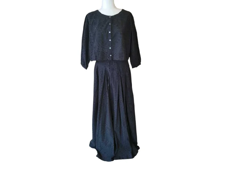 Emporio Sirenuse Black Eyelet Top and Skirt modal blend skirt
