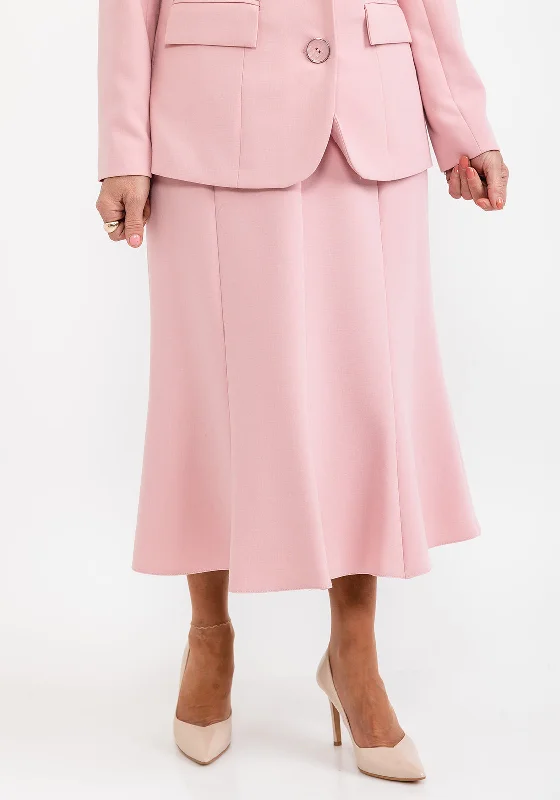Via Veneto Panel Flared Midi Skirt, Blush denim skirt fashionable