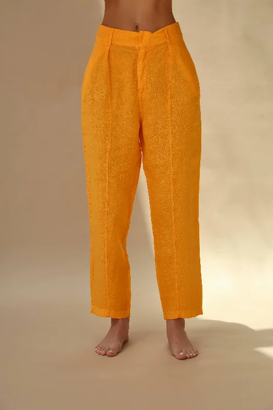 Fiamma Pure Linen Cigarette Leg Trousers in Mandarine Trousers versatile functional