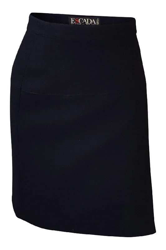 ESCADA Black 100% Wool White Piping Kilt Mini Skirt (34) button skirt front