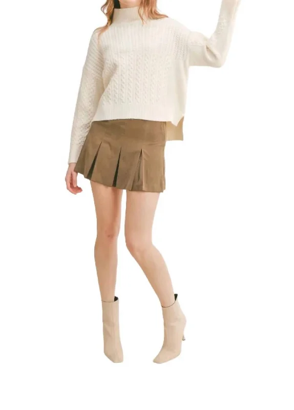 Liss Turtleneck Sweater In Ivory Mesh Blend Leather Blend Suede Blend