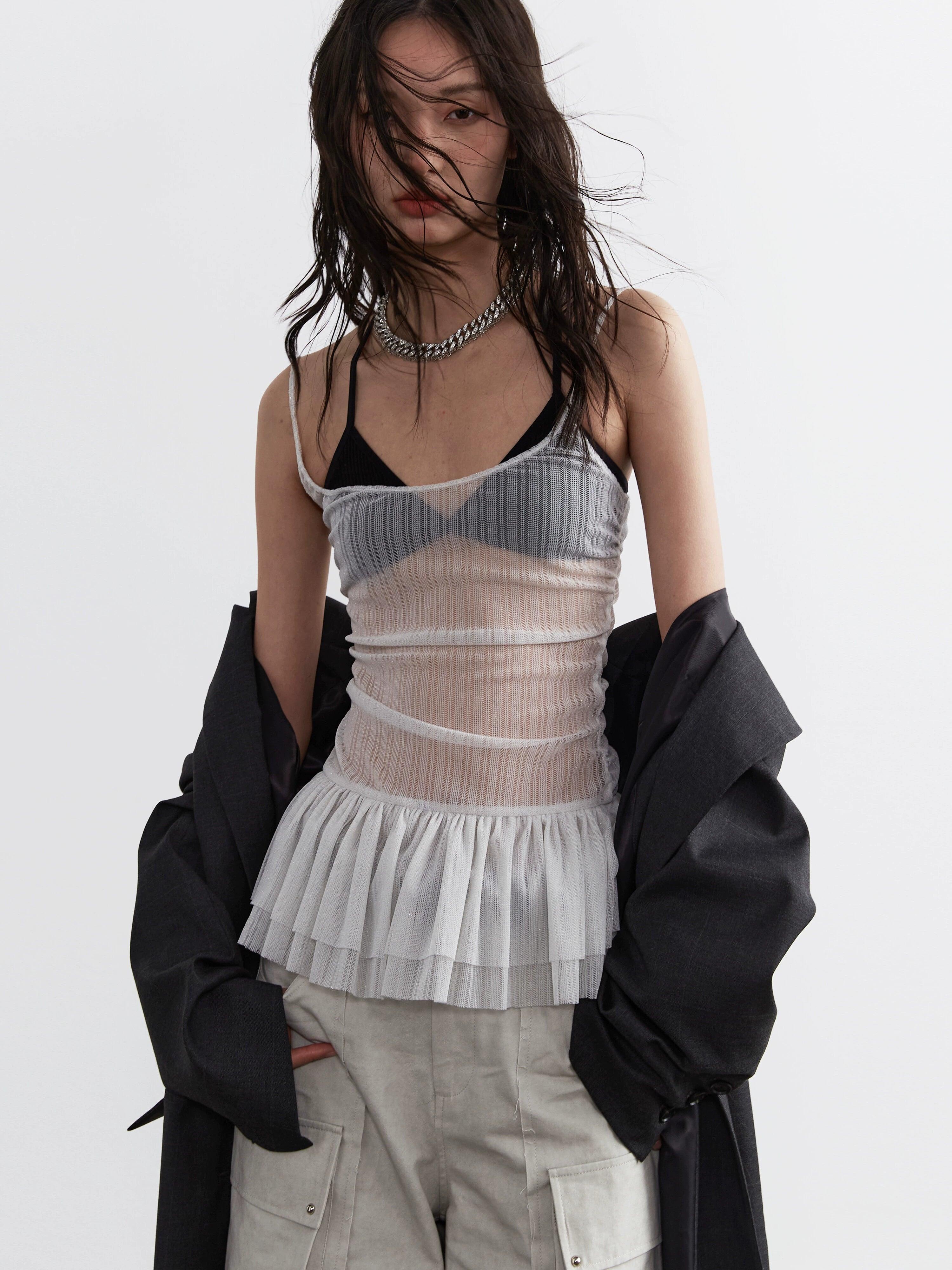 Jnylon Studio Sheer Pleated Corset Top - Women'S White Mesh Ruched Bustier With Tulle Skirt lightweight skirt design Jnylon Studio Sheer Pleated Corset Top - Women'S White Mesh Ruched Bustier With Tulle Skirt lightweight skirt design