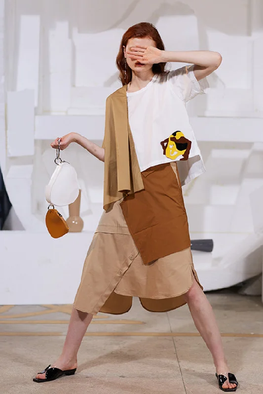 Rimless | Earth Tone Patchwork Skirt denim skirt trendy
