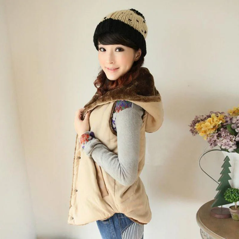 Women Warm Waistcoats Length Jacket Hooded Thick Cotton Velvet Sleeveless Vests Plus Size Welt Pockets Slit Pockets Flap Pockets Women Warm Waistcoats Length Jacket Hooded Thick Cotton Velvet Sleeveless Vests Plus Size Welt Pockets Slit Pockets Flap Pockets