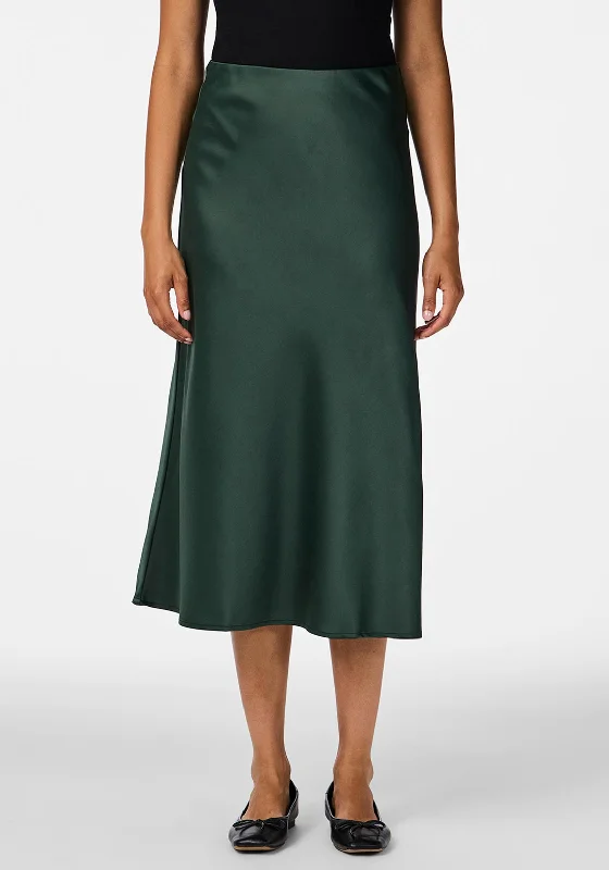 Y.A.S Pella Satin Midi Skirt, Green cashmere skirt fine