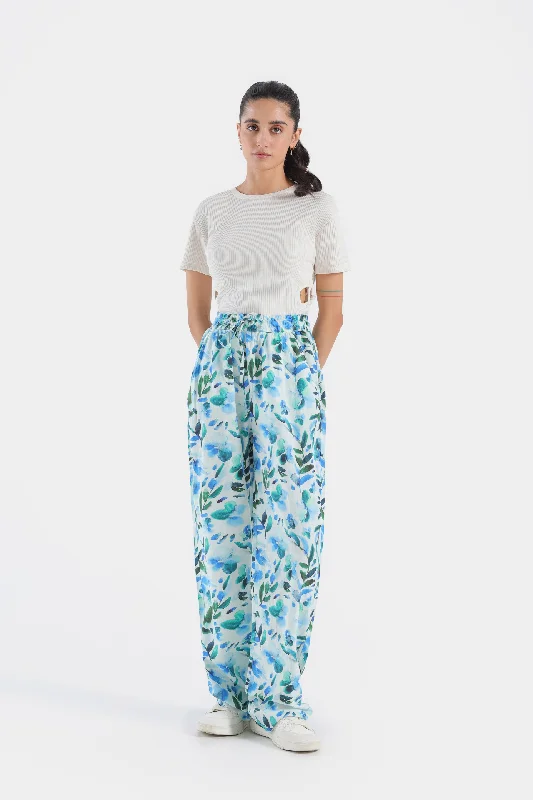 Printed Elasticated Wide Leg Trousers Trousers practical easy-care