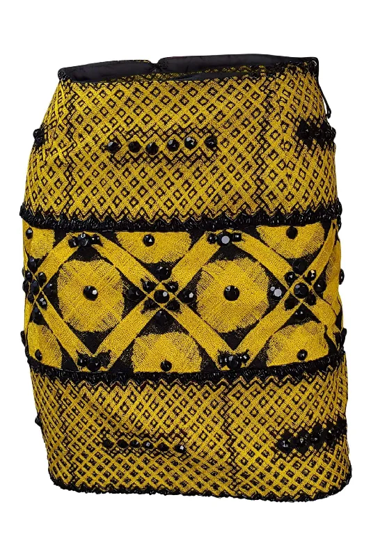 ARMANDO MAFUD Mexican Designer Yellow Cotton Blend Mini Skirt (S) belted skirt waist ARMANDO MAFUD Mexican Designer Yellow Cotton Blend Mini Skirt (S) belted skirt waist