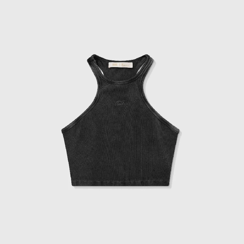 Core Ribbed Crop Tank Top- Dark Grey lime green tank