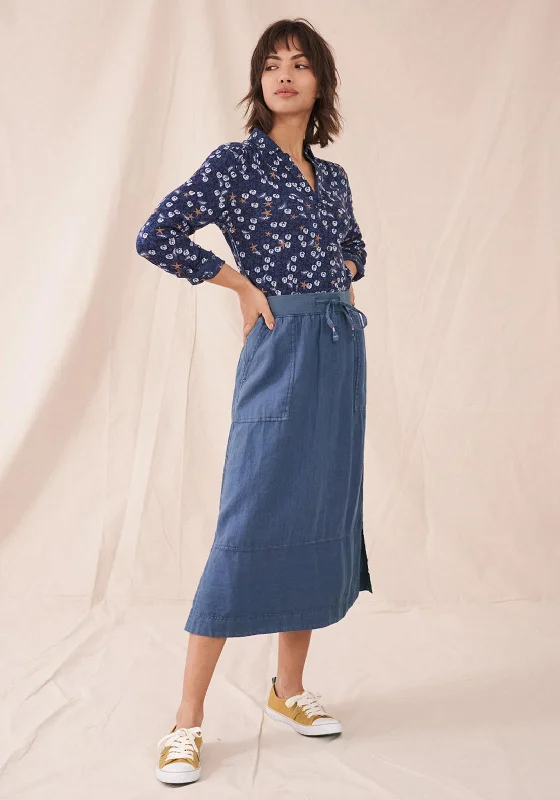 White Stuff Effie Linen Midi Skirt, Blue lace skirt romantic