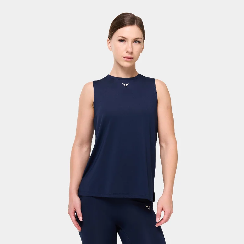 Essential Crew Neck Tank - Navy ribbed tank top