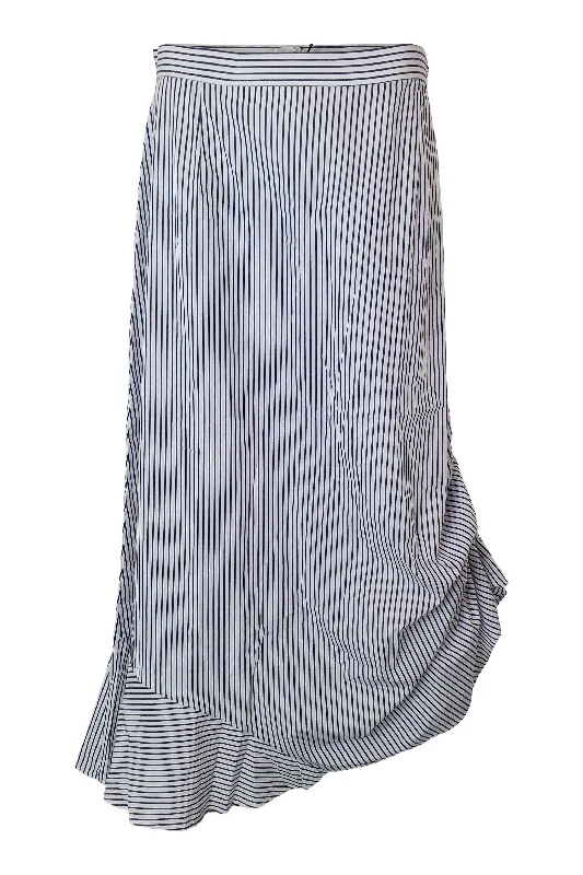 IRIS & INK Blue White Striped Cotton Asymmetric Midi Skirt (UK 14) maxi skirt elegant IRIS & INK Blue White Striped Cotton Asymmetric Midi Skirt (UK 14) maxi skirt elegant