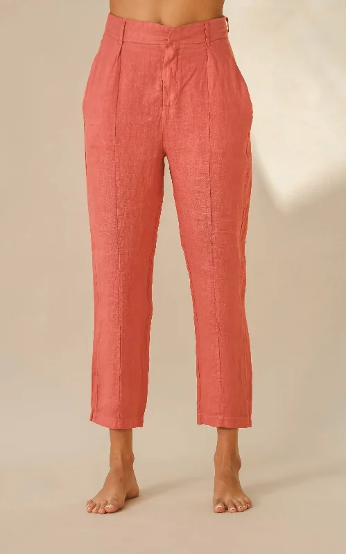 Fiamma Pure Linen Cigarette Leg Trousers in Pepe Rosa Trousers luxurious premium