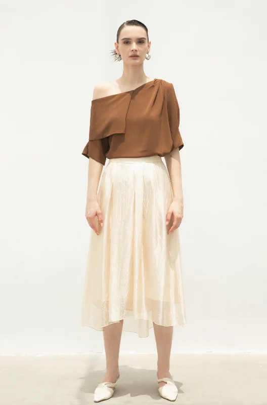 LINDONG | Noelie Apricot Flared Skirt denim skirt classic