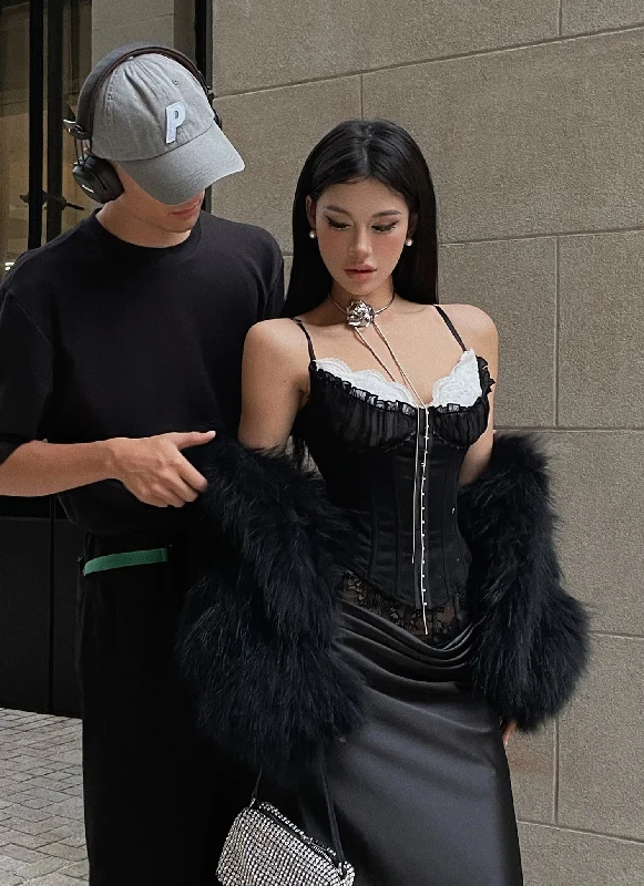 Lace Bustier Camisole Top And Skirt Set corduroy skirt cozy