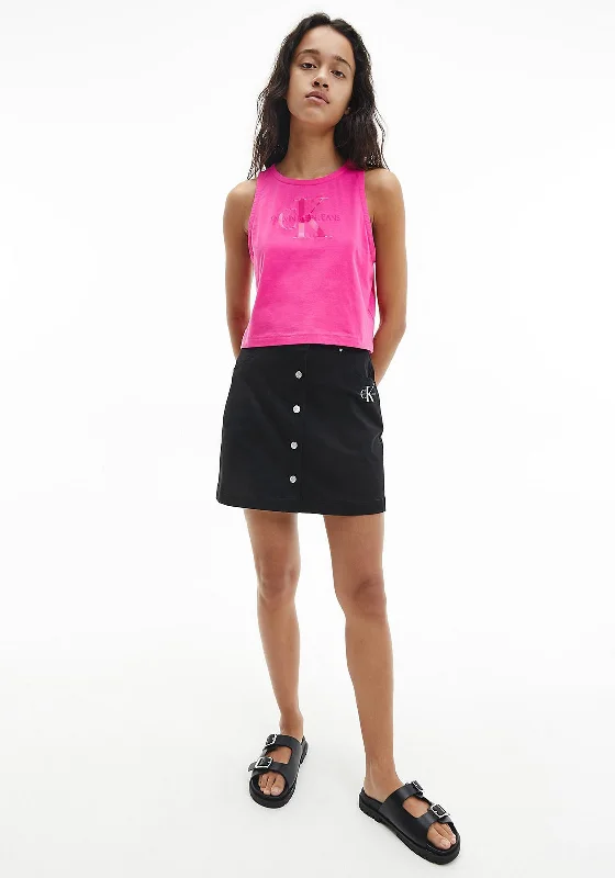 Calvin Klein Button Up Denim Skirt, Black chiffon skirt floaty