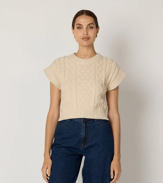 Gigi Sweater Vest - Cream Cashmere Blend Cotton Blend Poly Blend
