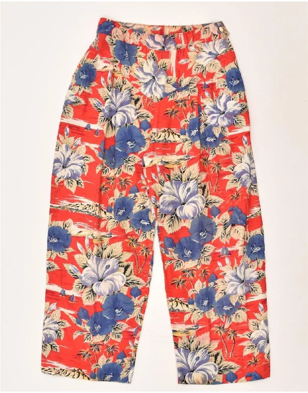 VINTAGE Womens Cullotes Casual Trousers W26 L24 Red Floral Trousers luxurious high-end VINTAGE Womens Cullotes Casual Trousers W26 L24 Red Floral Trousers luxurious high-end