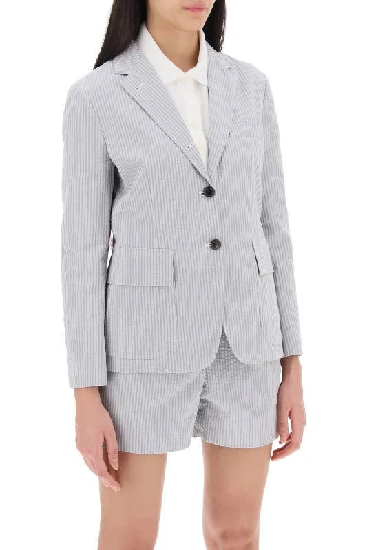 Thom Browne Seersucker Single-Breasted Jacket Faux Fur Jacket Real Fur Jacket Shearling Jacket