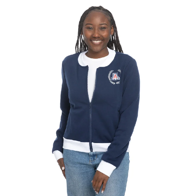 NCAA Arizona Wildcats Women's ZooZatz Glitter Fleece Bomber Sweatshirt Hoodie with Drawstring Waist Adjustable Fitted NCAA Arizona Wildcats Women's ZooZatz Glitter Fleece Bomber Sweatshirt Hoodie with Drawstring Waist Adjustable Fitted