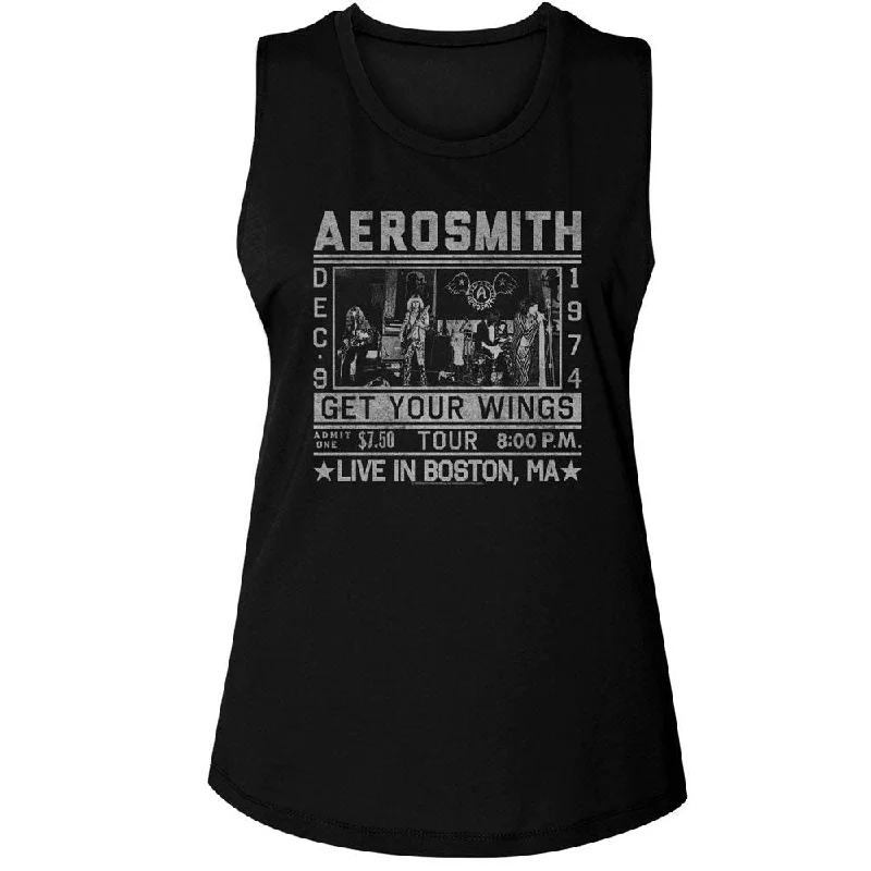 Women Exclusive AEROSMITH Muscle Tank, Wings Tour 74 solid color tank