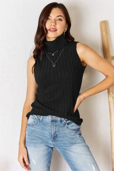 Womens Ribbed Turtleneck Tank cropped tank top