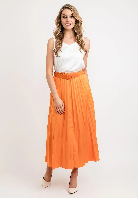 Seventy1 One Size Pleated Satin Skirt, Orange casual skirt length