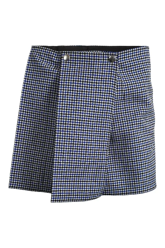 PLAN C Blue Dogtooth Check Cotton Micro Mini Skirt (IT 38) pencil skirt chic