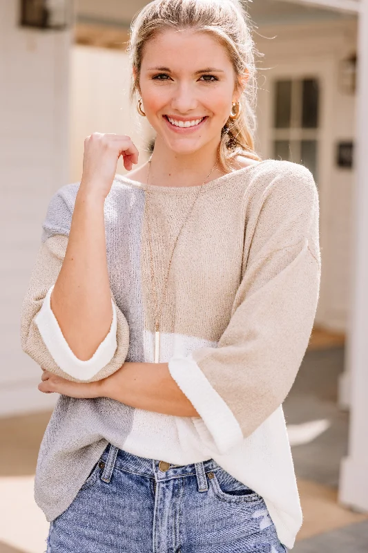 But Of Course Taupe Brown Colorblock Sweater Nylon Fabric Polyester Fabric Spandex Fabric But Of Course Taupe Brown Colorblock Sweater Nylon Fabric Polyester Fabric Spandex Fabric