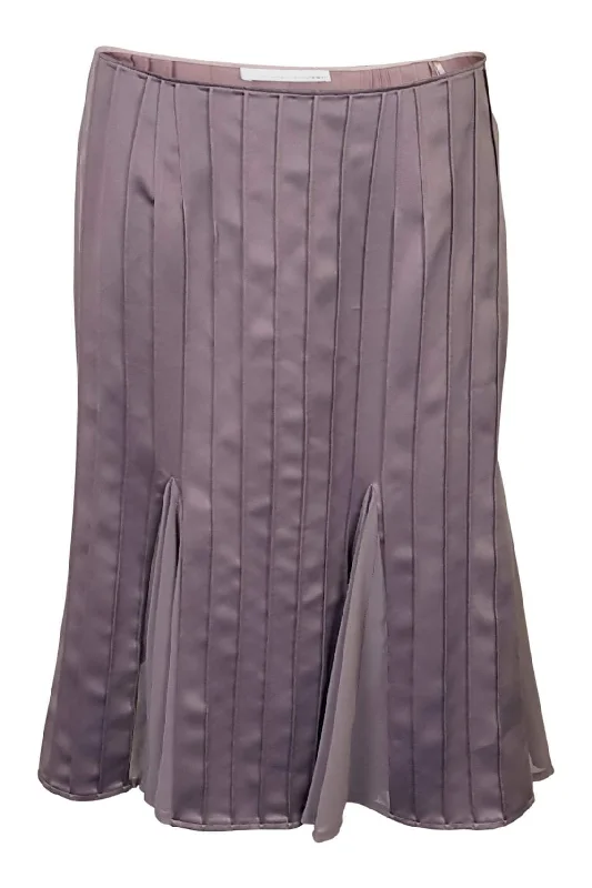 AMANDA WAKELEY Grey Pleated Satin Knee Length Skirt (M) asymmetrical skirt cut