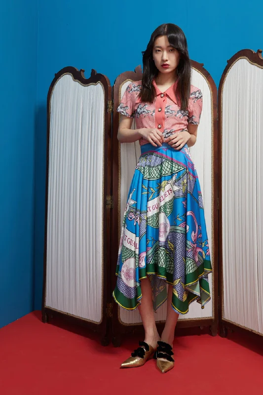 Mukzin | Blue Printed Irregular Skirt wool skirt warm