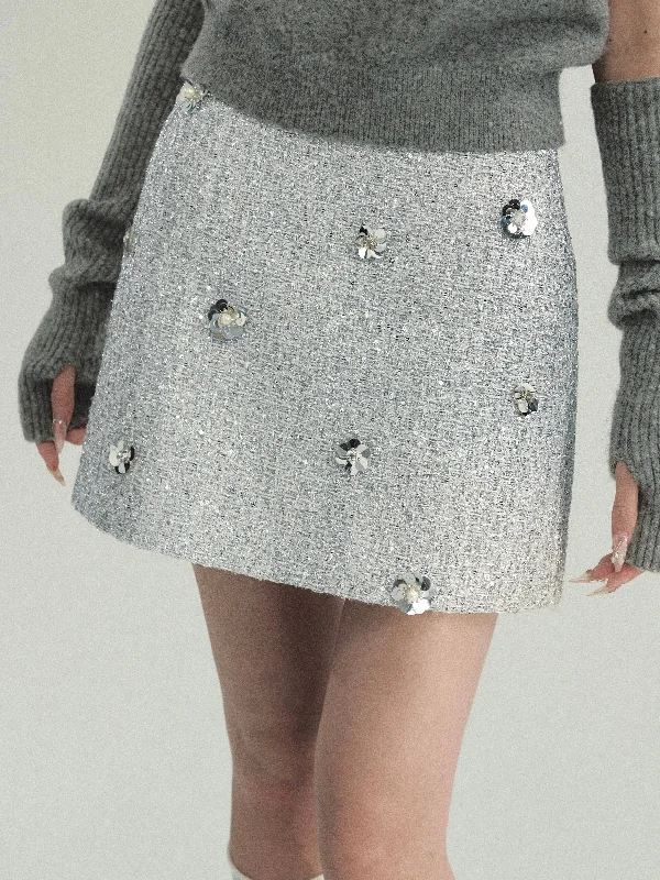 Crystal Flower Tweed Skirt corduroy skirt cozy