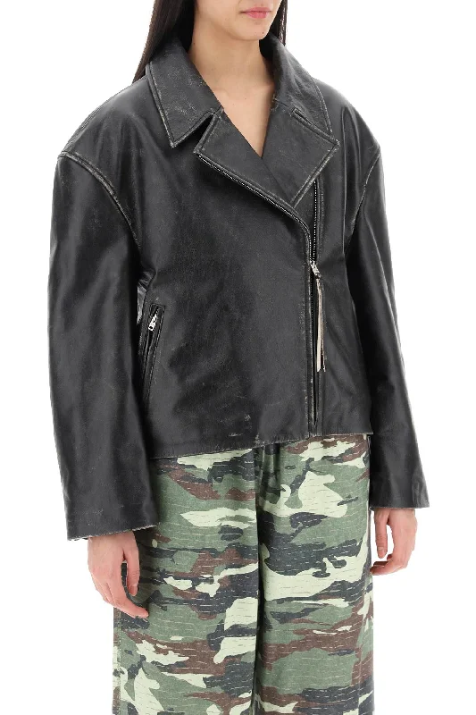 Acne Studios "vintage Leather Jacket With Distressed Effect Boat Neck Shawl Collar Notched Collar Acne Studios "vintage Leather Jacket With Distressed Effect Boat Neck Shawl Collar Notched Collar