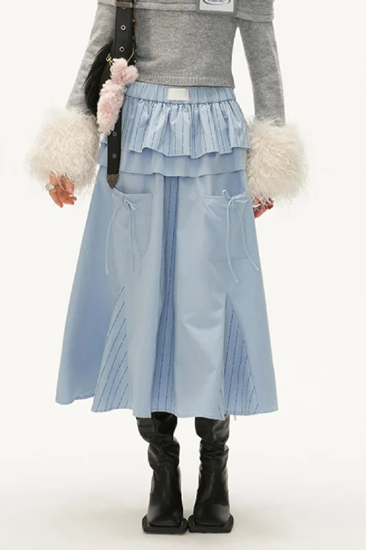 Ruffle Pocket Midi Skirt high slit skirt