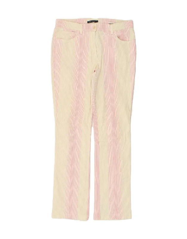 MARINA YACHTING Womens Straight Casual Trousers W33 L32 Beige Striped Trousers Print Floral MARINA YACHTING Womens Straight Casual Trousers W33 L32 Beige Striped Trousers Print Floral
