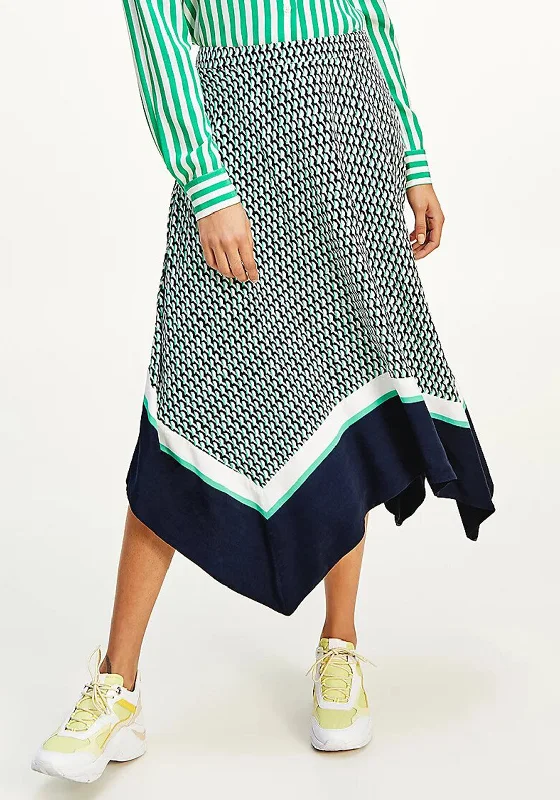 Tommy Hilfiger Geo Print Hanky Hem Skirt, Navy Multi wool skirt sturdy