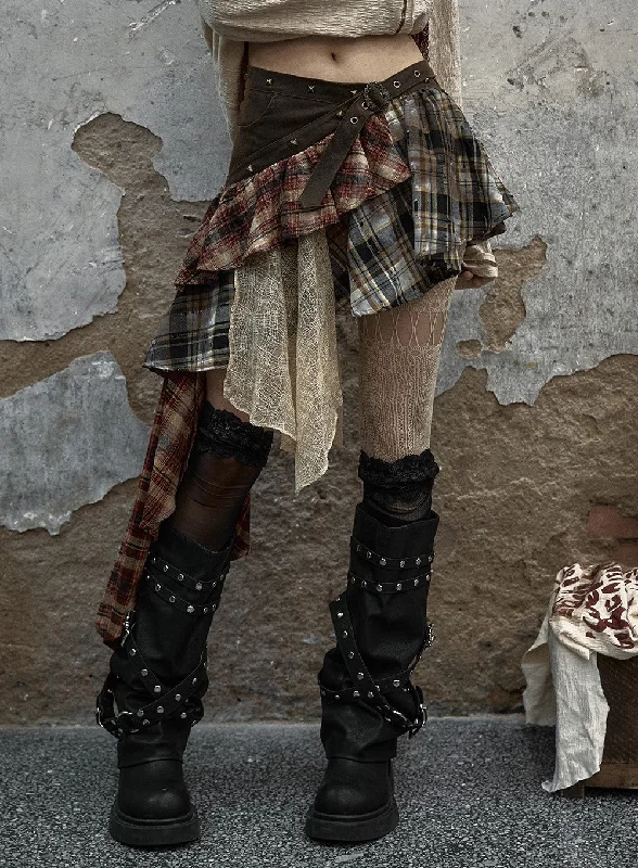 Gothic Plaid Layer Skirt linen skirt relaxed
