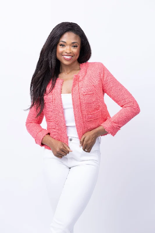 Keaton Jacket with Fringe in Coral Rose Snapped Jacket Toggled Jacket Drawstring Jacket Keaton Jacket with Fringe in Coral Rose Snapped Jacket Toggled Jacket Drawstring Jacket